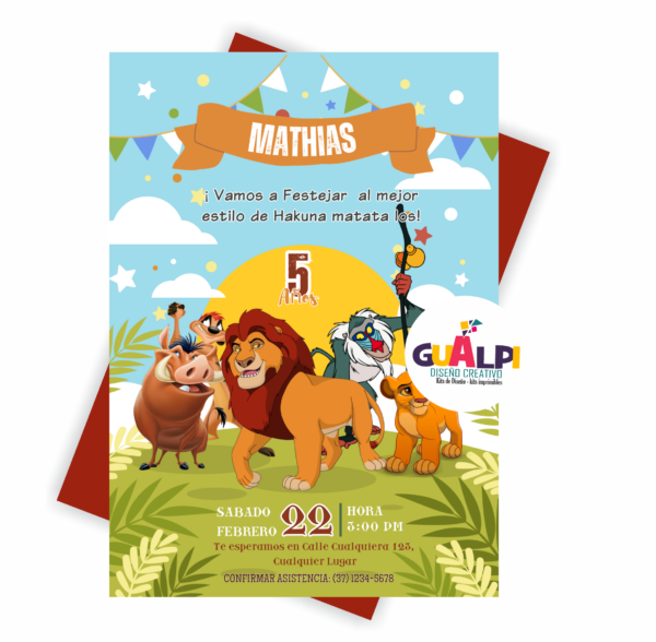 Invitación de cumpleaños  Rey León