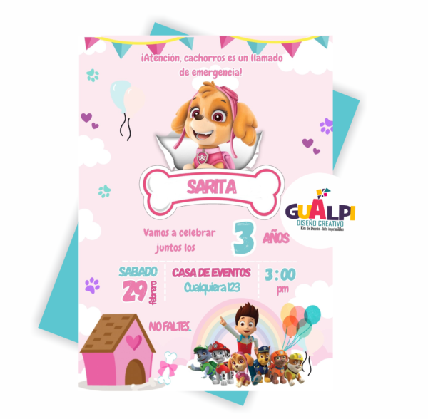 Invitación de cumpleaños skye paw patrol