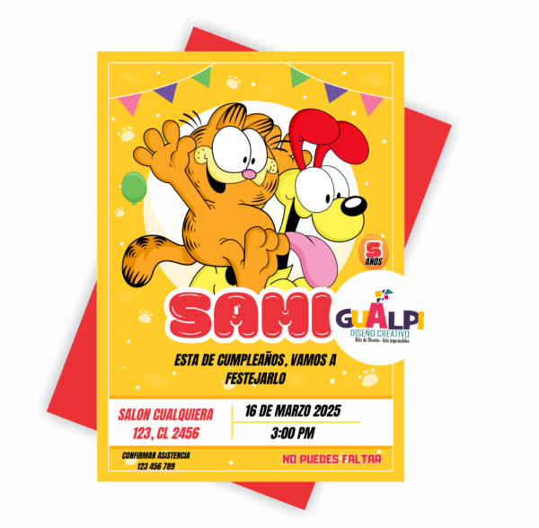 Invitación editable de cumpleaños  garfield