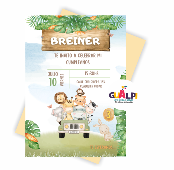Invitación editable de cumpleaños  Safari