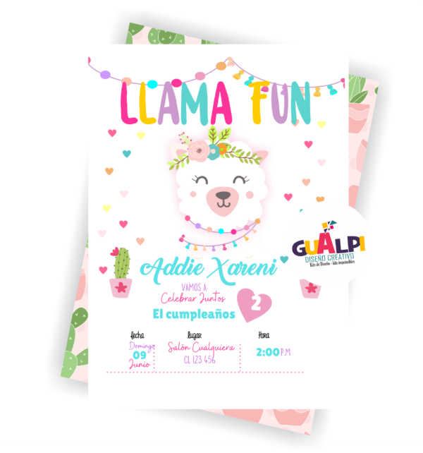 Invitación editable de cumpleaños Llama Fun