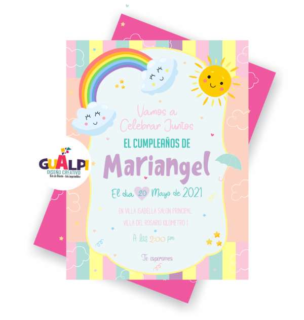 Invitación editable de cumpleaños arcoiris