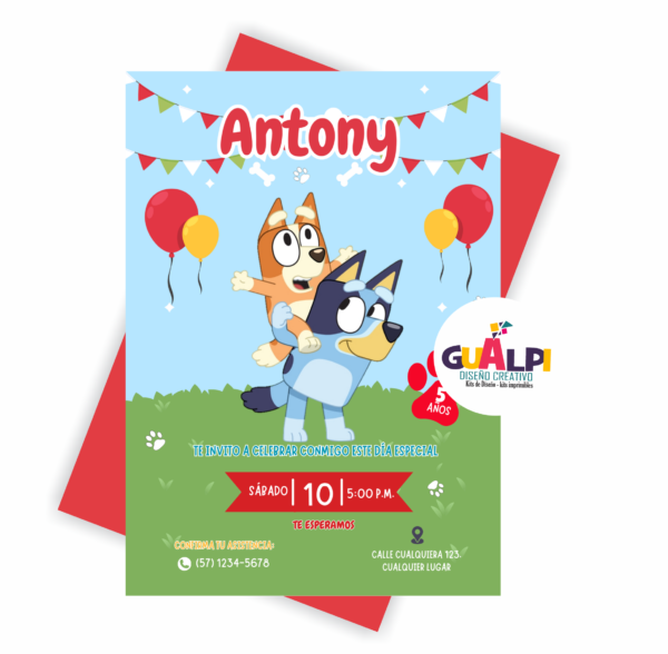 Invitación editable de cumpleaños Bluey