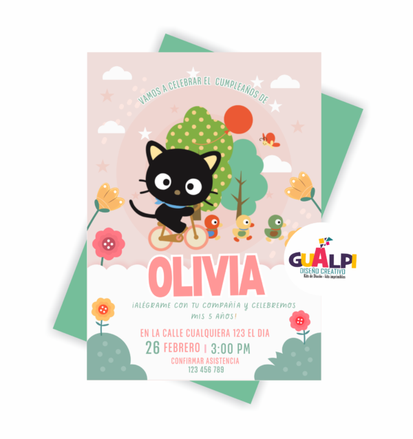 Invitación editable de cumpleaños  Choco Cat