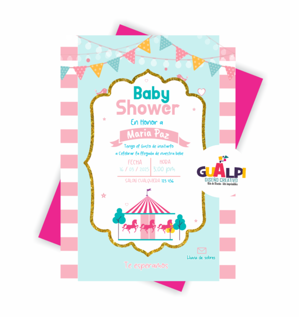 Invitación editable Baby Shower Carrusel