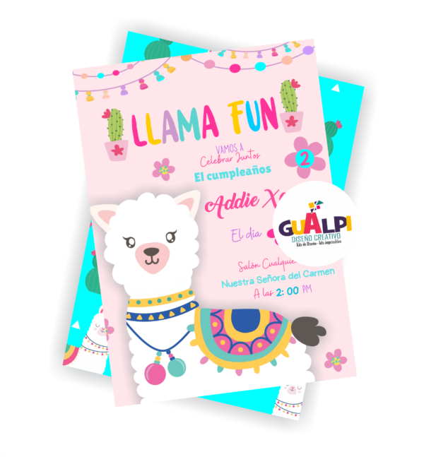 Invitación editable de cumpleaños Llama Fun Rosa