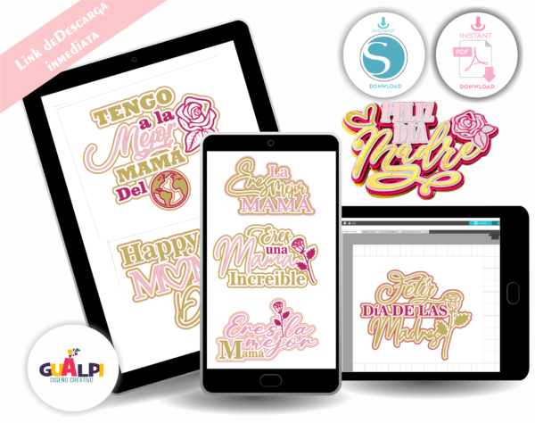 🎁 Kit de 12 Plantillas Día de la Madre - Listas para Corte Silhouette Cameo