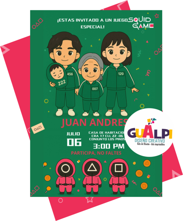 INVITACION JUEGO DEL CALAMAR  3 VERDE