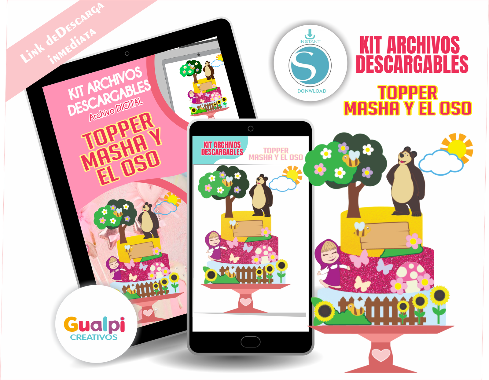 Topper Masha y el Oso – Archivo Gratis para Cameo