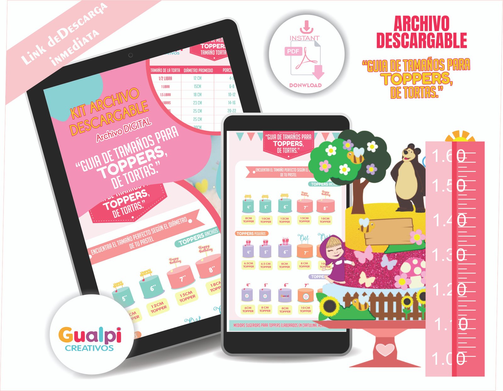 Tabla de medidas de toppers según el tamaño de la torta | Plantilla Digital Descargable