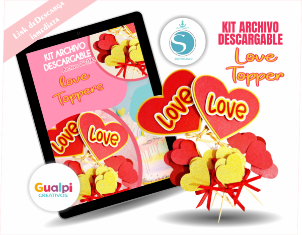 💘 Topper LOVE en Corazón SVG | Diseño Digital Listo para Cortar