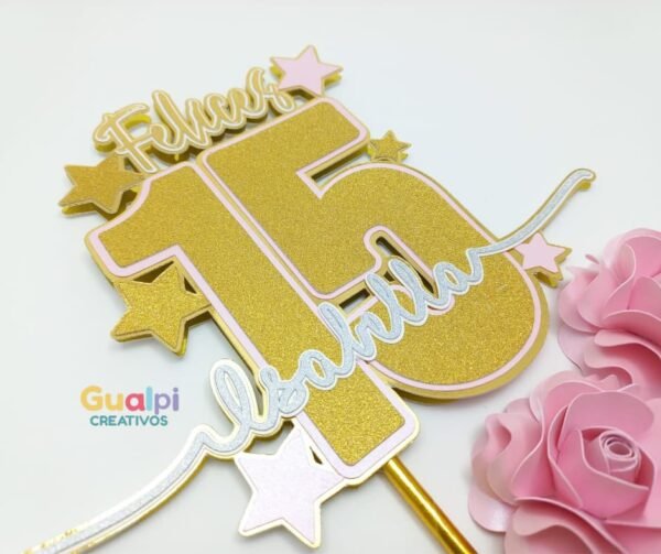 ✨ Topper Quince Años – “Feliz 15” Personalizable | Archivo SVG Gratis - Imagen 2