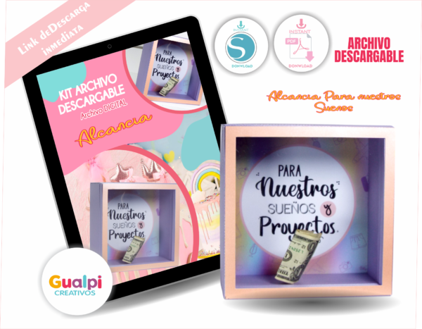 Alcancia “Para nuestros Sueños” – Diseño en Capas 3D para  Cameo/ pdf