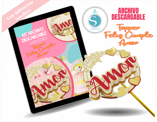 Topper “Feliz Cumple Amor” – Diseño en Capas 3D para  Cameo