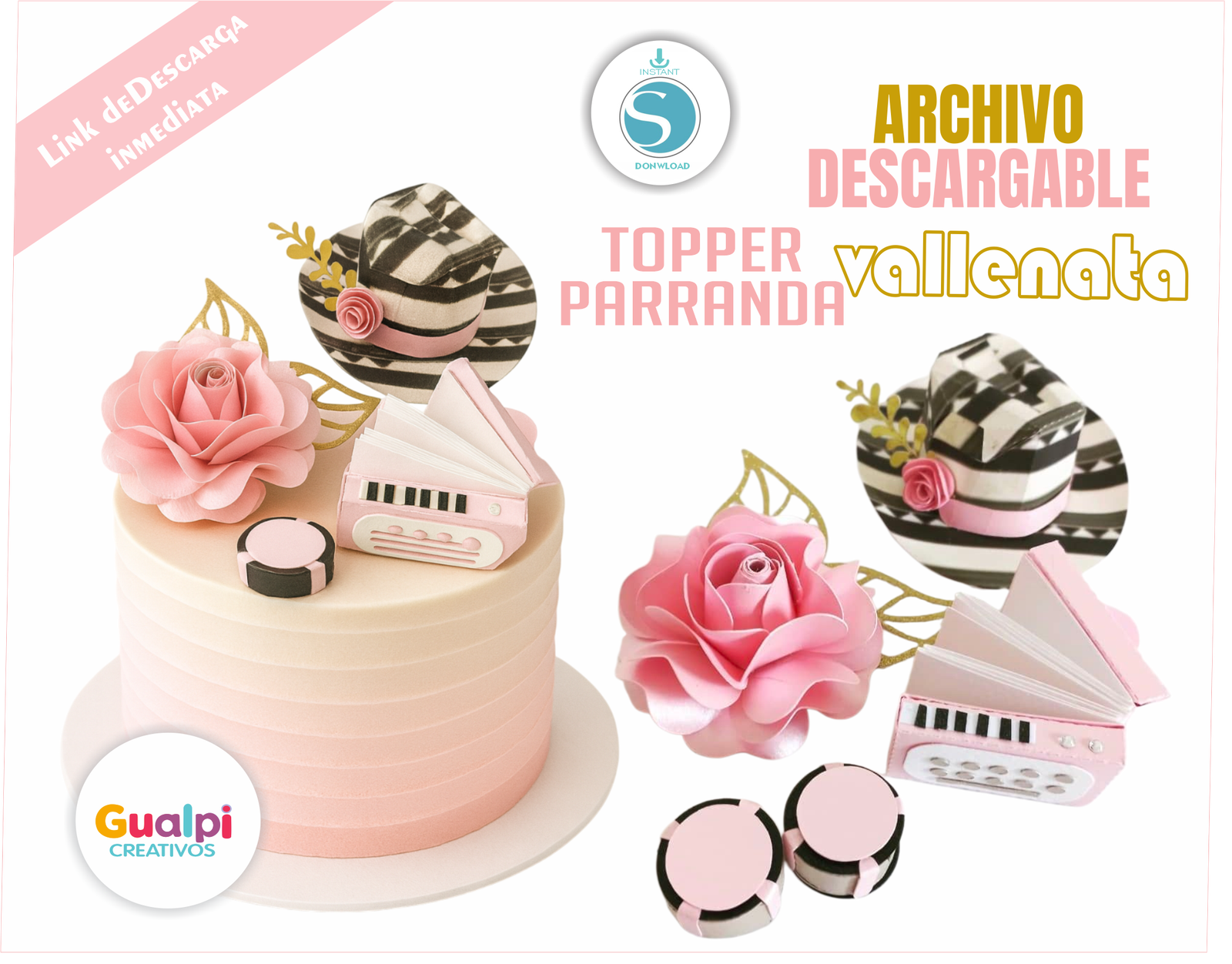 Topper Parranda Vallenata Rosa – Archivo GRATIS para Silhouette Cameo 🎀