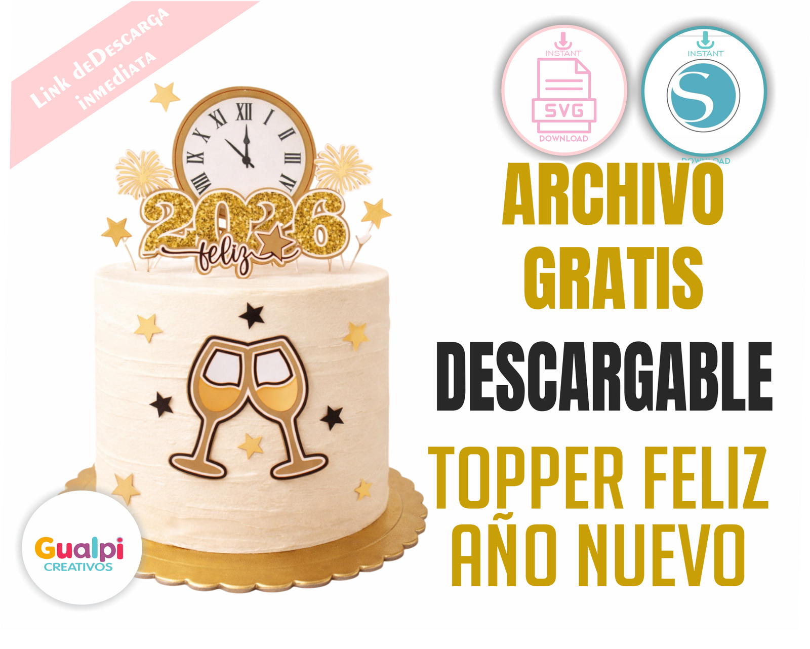 Topper Feliz Año Nuevo SVG GRATIS – Archivo Descargable para Silhouette Cameo