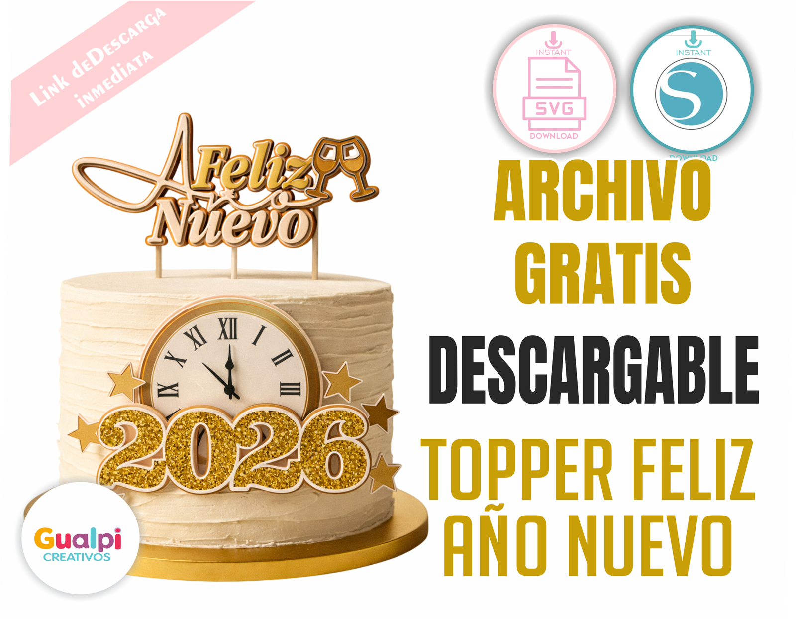 Topper Feliz Año Nuevo 2026 SVG GRATIS – Archivo Descargable para Silhouette Cameo