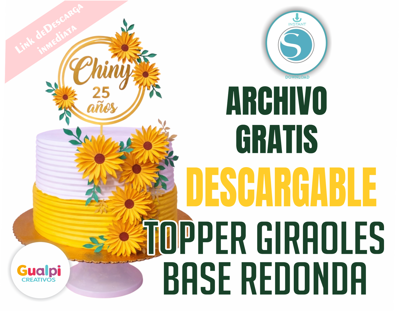 Topper Girasoles Base Redonda Descargable | Archivo GRATIS para Cameo