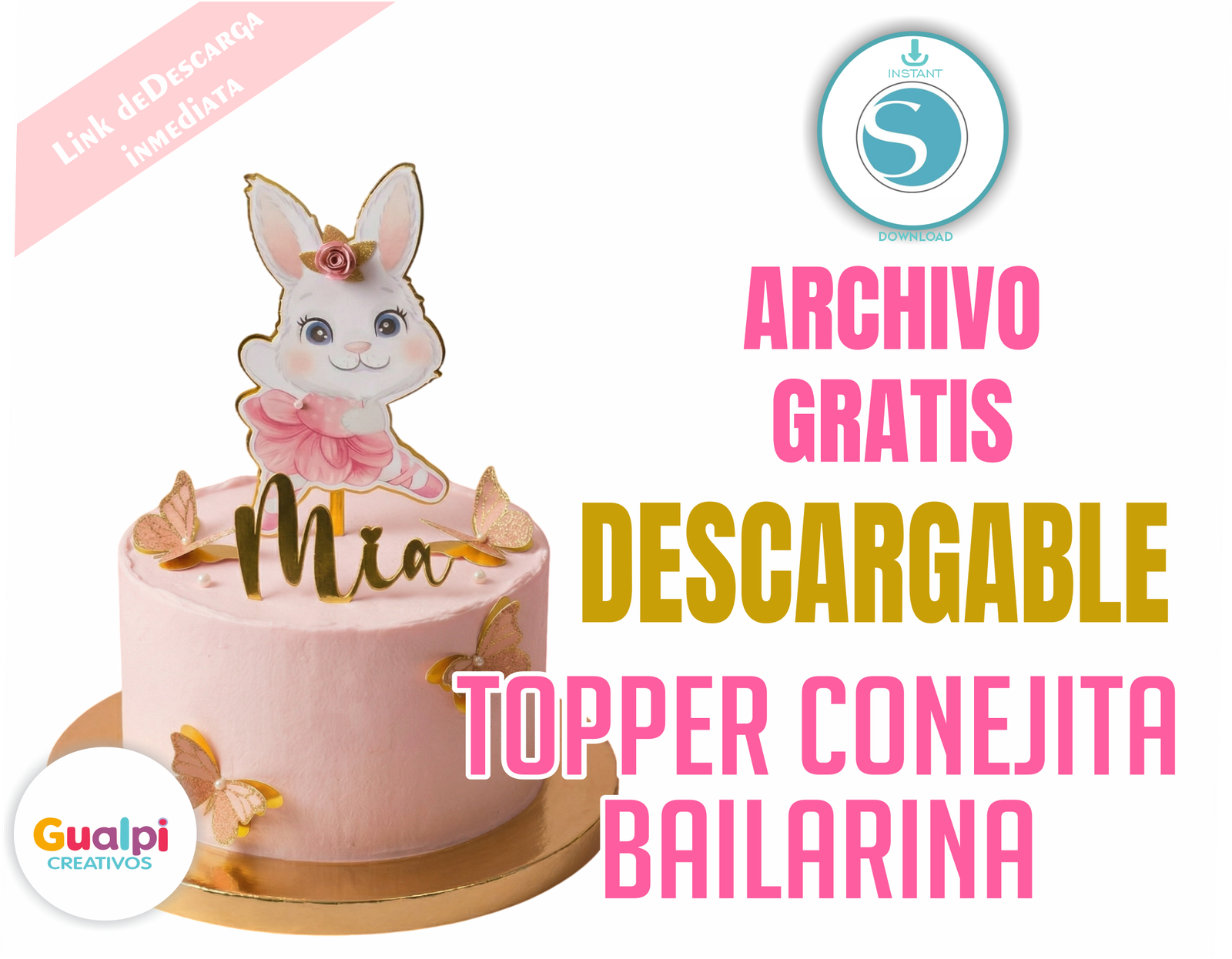 Topper Conejita Bailarina GRATIS para Silhouette Cameo | Archivo Digital Decoración de Tortas