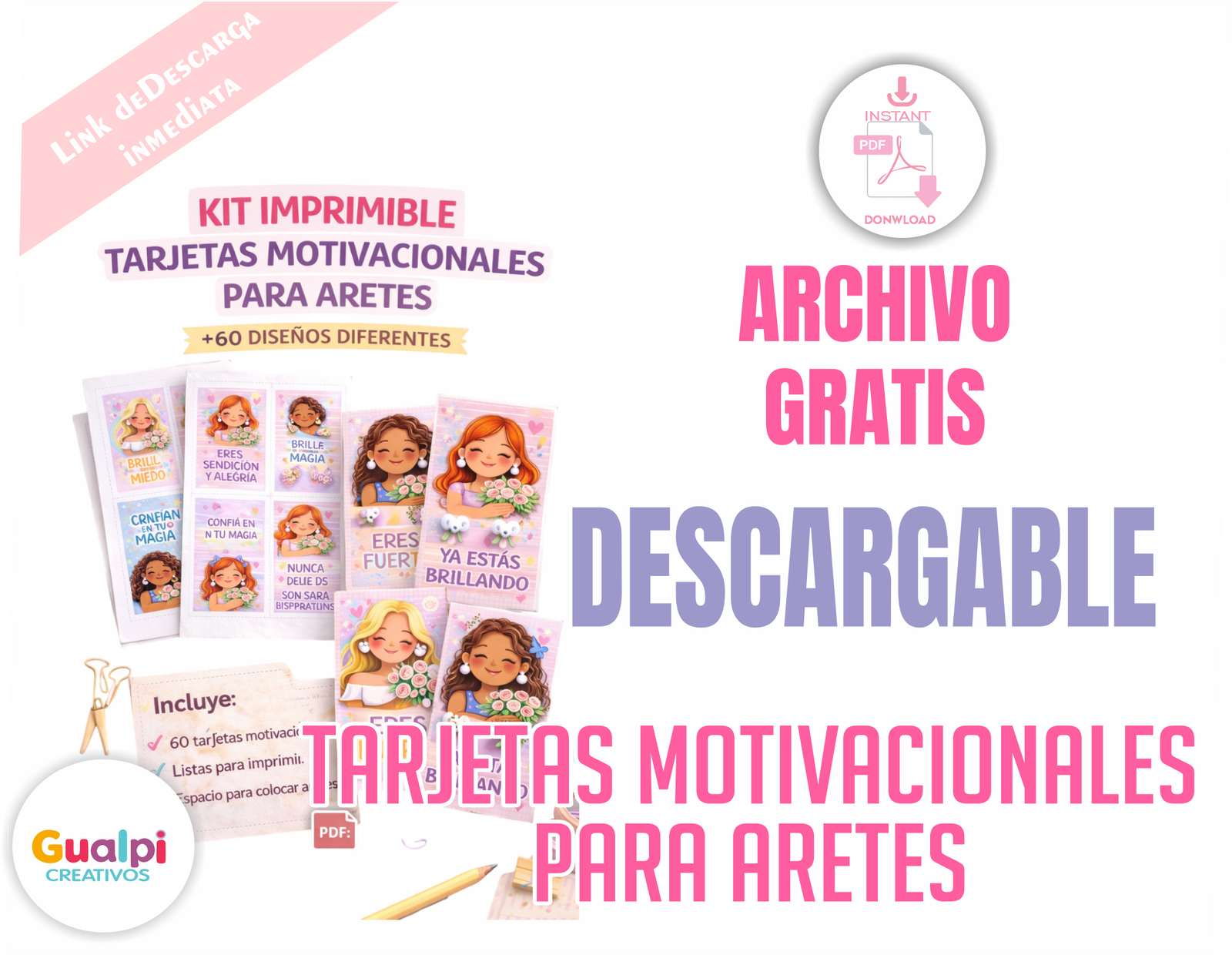 Tarjetas Motivacionales para Aretes +60 Diseños GRATIS DIA DE LA MUJER | Kit Imprimible para Emprendedoras