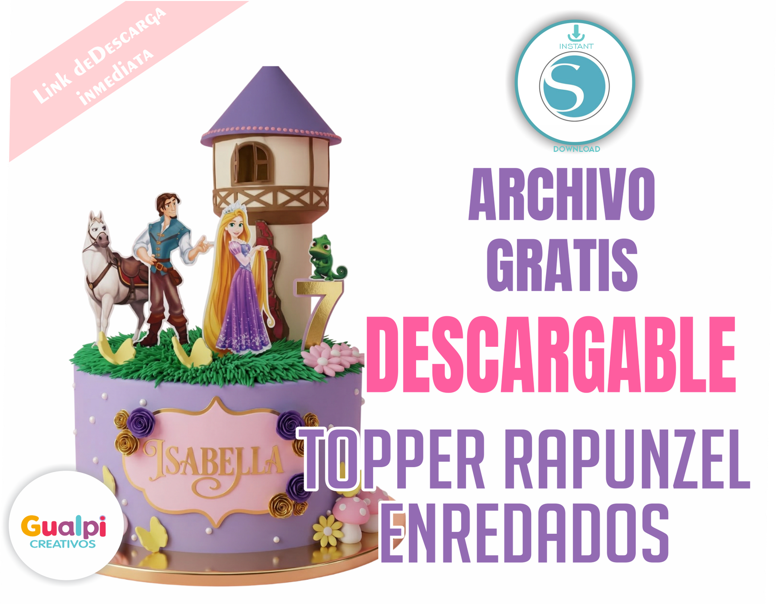 Topper Rapunzel Enredados GRATIS para Silhouette Cameo | Archivo Digital Decoración de Tortas Princesa