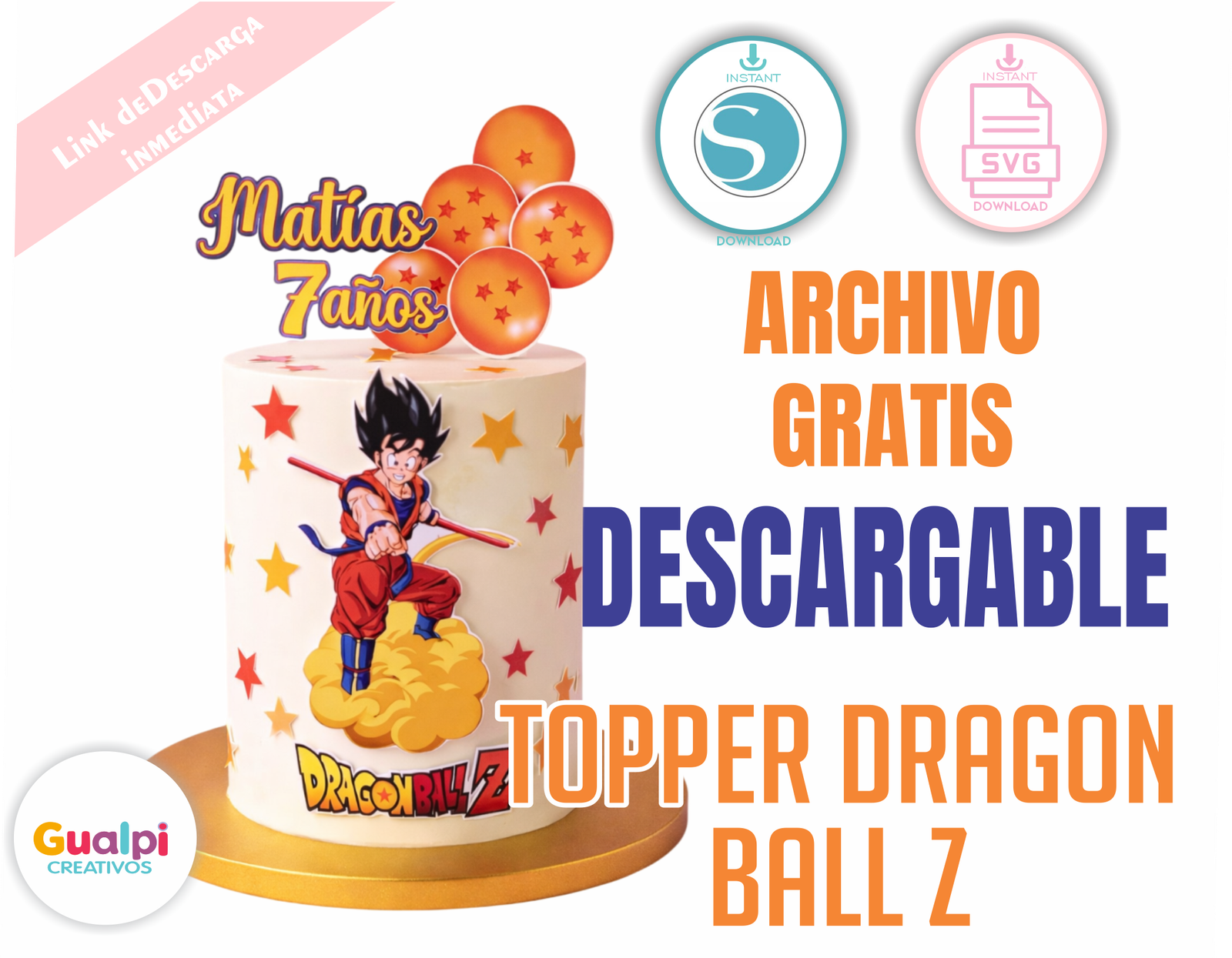 Topper Dragon Ball Z Personalizado | Archivo Gratis SVG y Silhouette Cameo | Decoración Cumpleaños Niño Anime