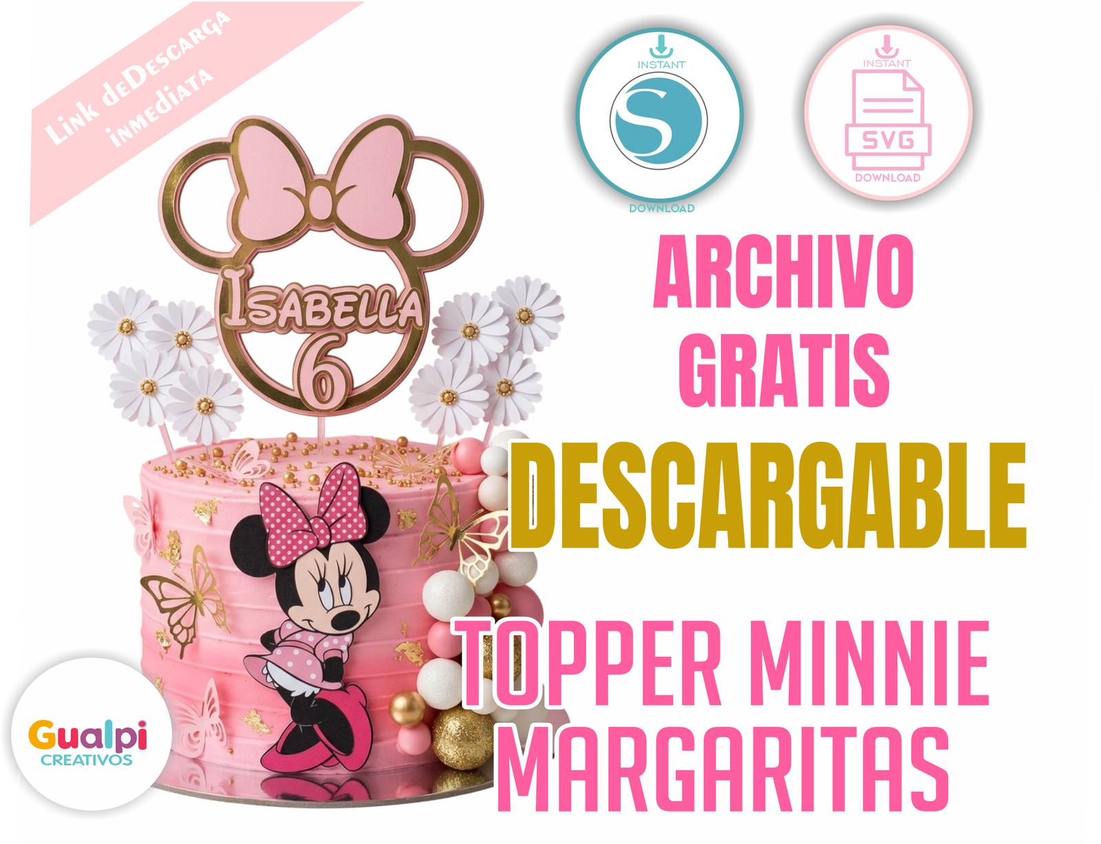 Topper Minnie Margaritas Personalizado | Archivo Gratis SVG y Silhouette Cameo