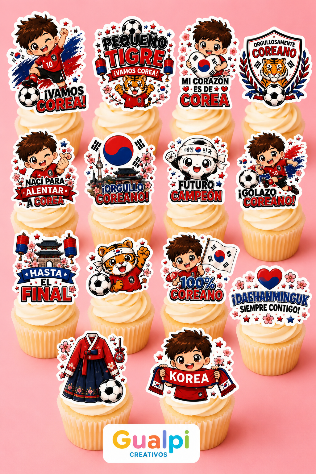 Toppers Mundial 2026 Mi Pequeño Crack Corea GRATIS | SVG PDF | Cupcake Toppers Mundialistas Corea | Cricut Silhouette - Imagen 2