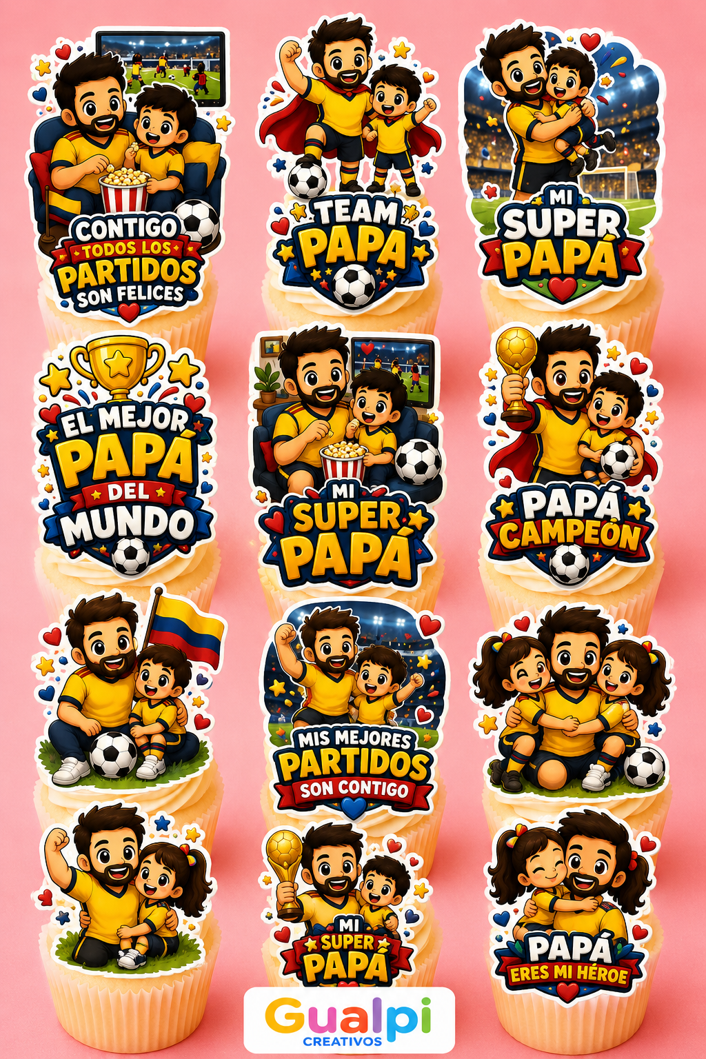 Toppers Día del Padre Mundialista GRATIS | SVG PDF para Cameo y Cricut | Cupcake Toppers Papá Futbolero - Imagen 2