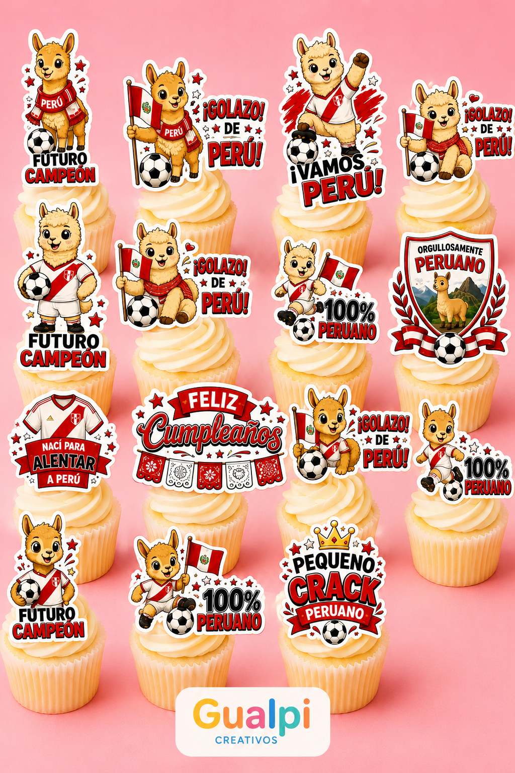 Toppers Mundial 2026 Mi Pequeño Crack Mascota Perú GRATIS | SVG PNG PDF | Cupcake Toppers Mundialistas Perú | Cricut Silhouette - Imagen 2