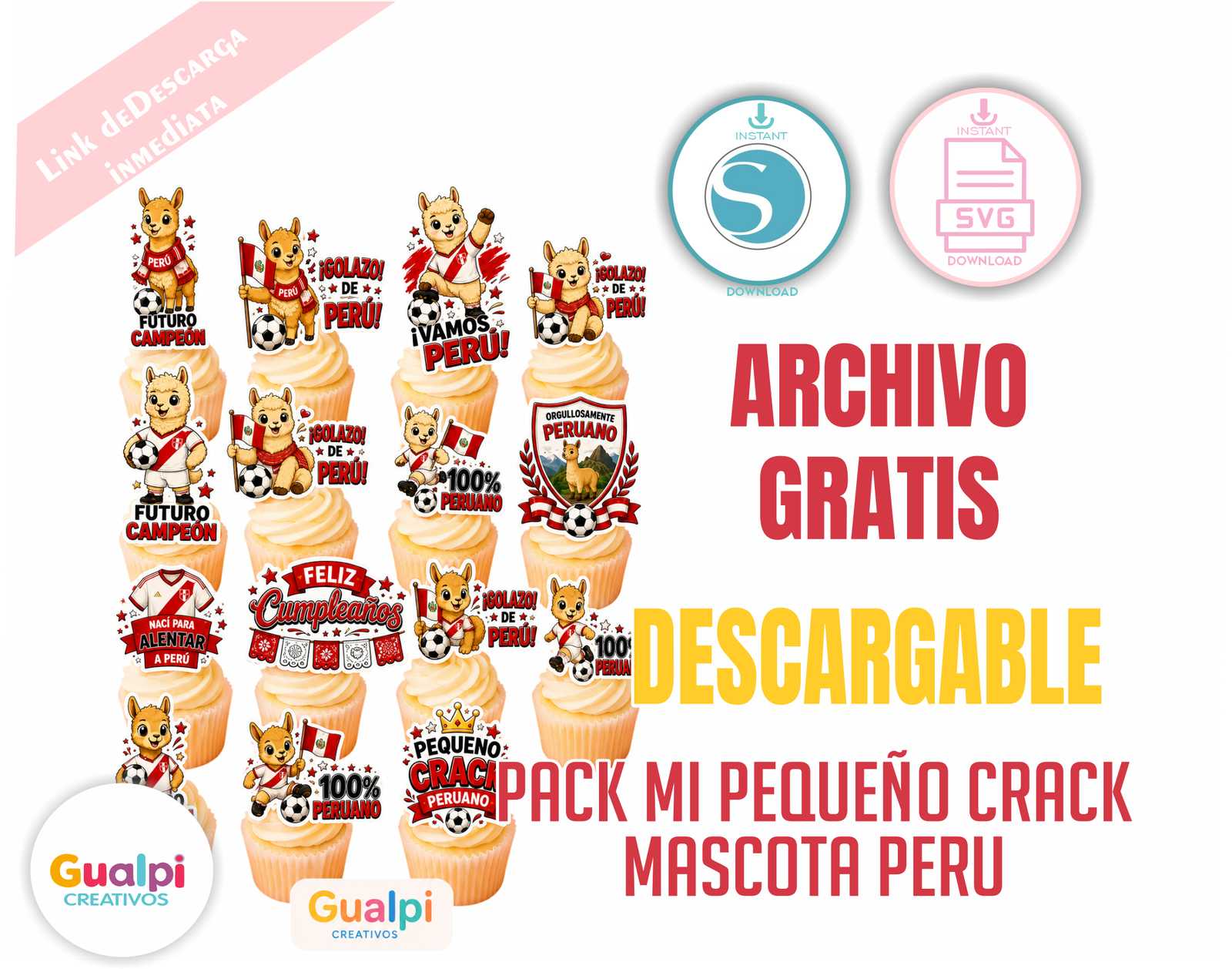 Toppers Mundial 2026 Mi Pequeño Crack Mascota Perú GRATIS | SVG PNG PDF | Cupcake Toppers Mundialistas Perú | Cricut Silhouette