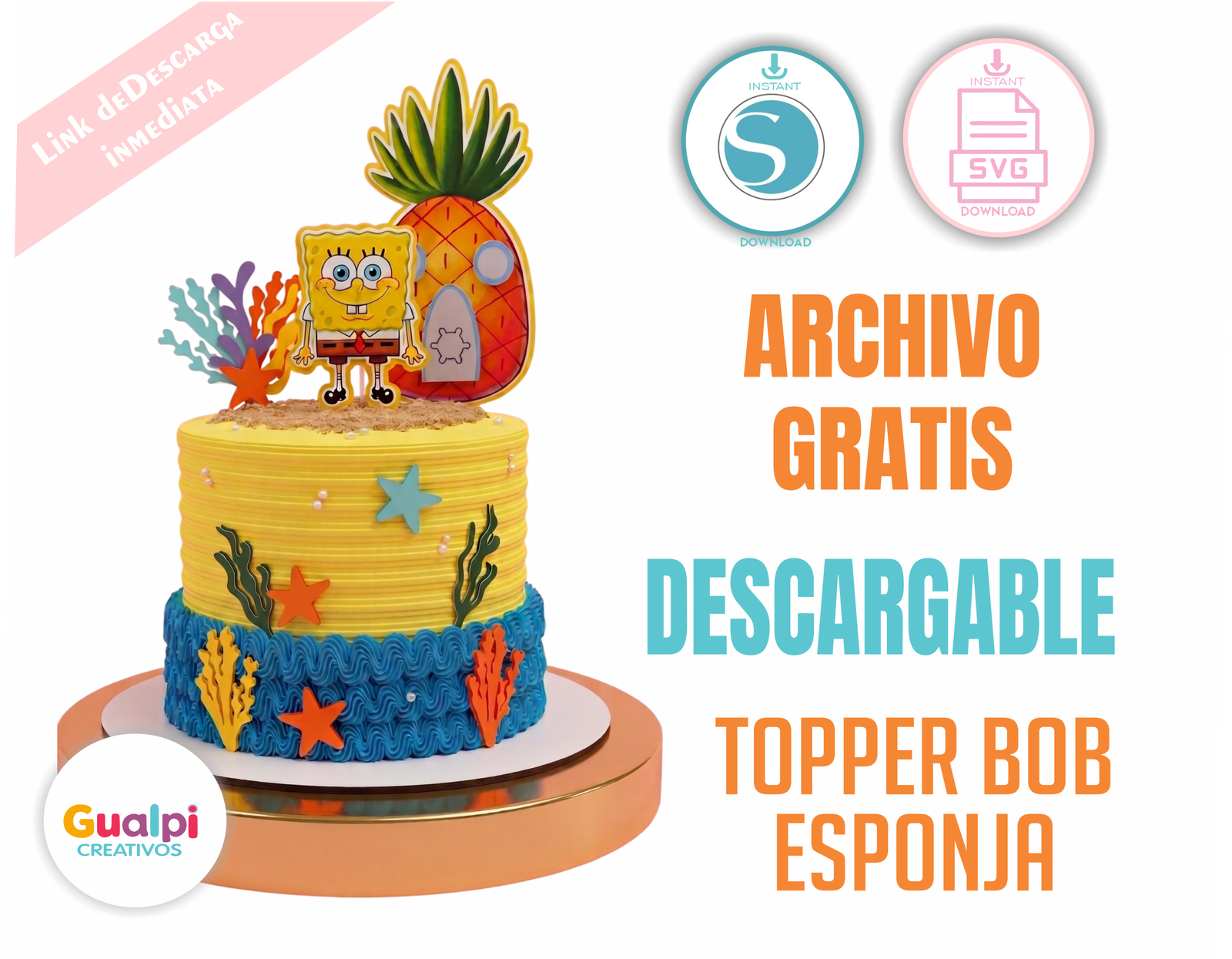Plantilla GRATIS Topper Bob Esponja | SVG Cricut + Silhouette Cameo
