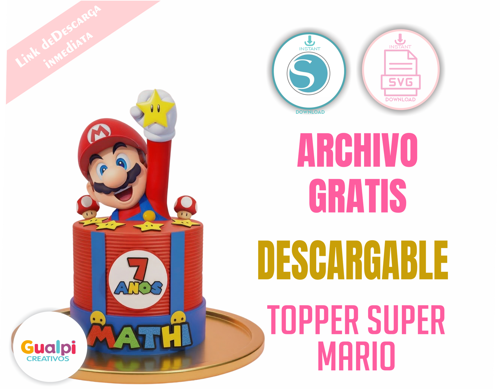 Topper Super Mario GRATIS | SVG para Silhouette Cameo y Cricut | Cake Topper Mario Bros Personalizado