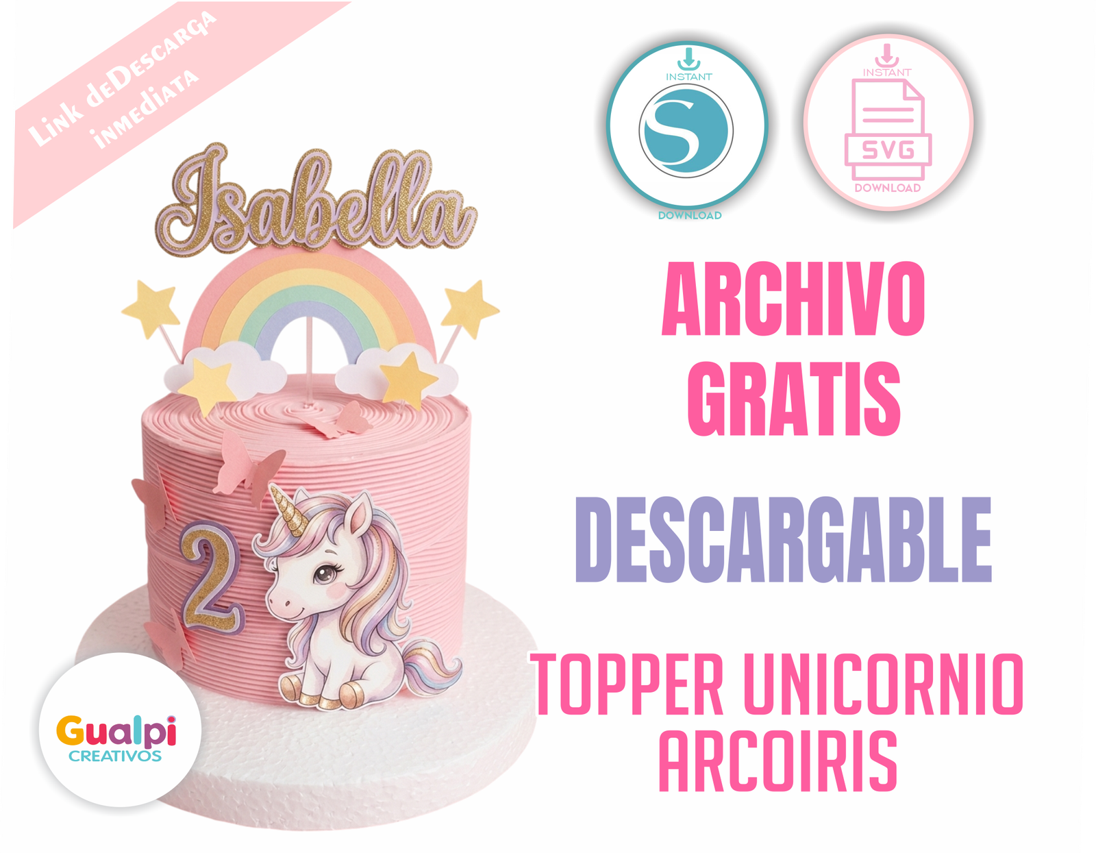 Plantilla GRATIS Topper Unicornio Arcoíris | SVG Cricut + Silhouette Cameo