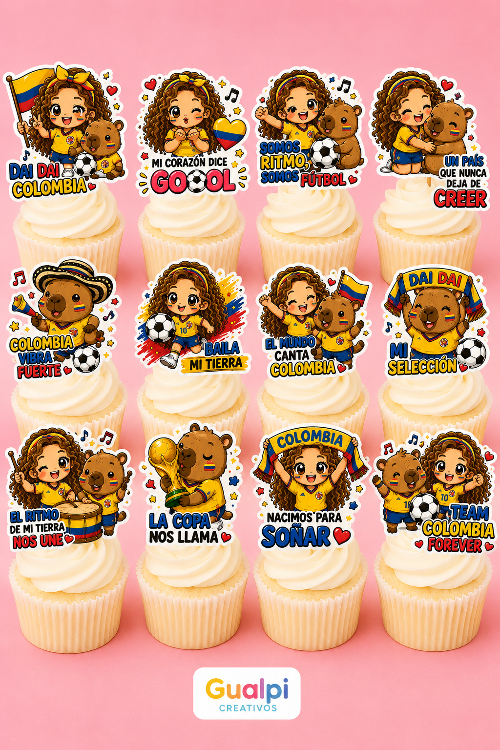 Toppers Mundialistas Colombia GRATIS | SVG PDF para Cameo y Cricut | Cupcake Toppers Mi Corazón Dice Gool - Imagen 2