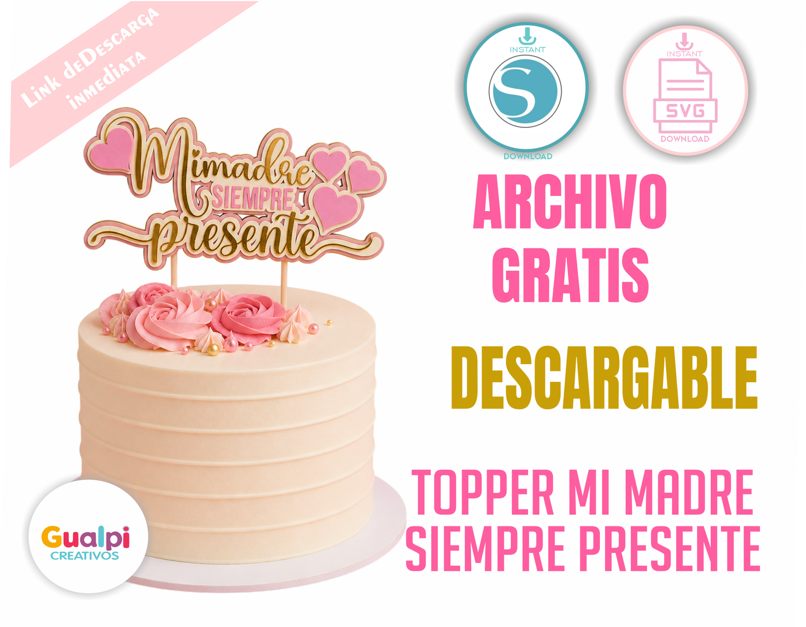 Plantilla GRATIS Topper Día de la Madre “Mamá Siempre Presente” | SVG Cricut + Silhouette Cameo
