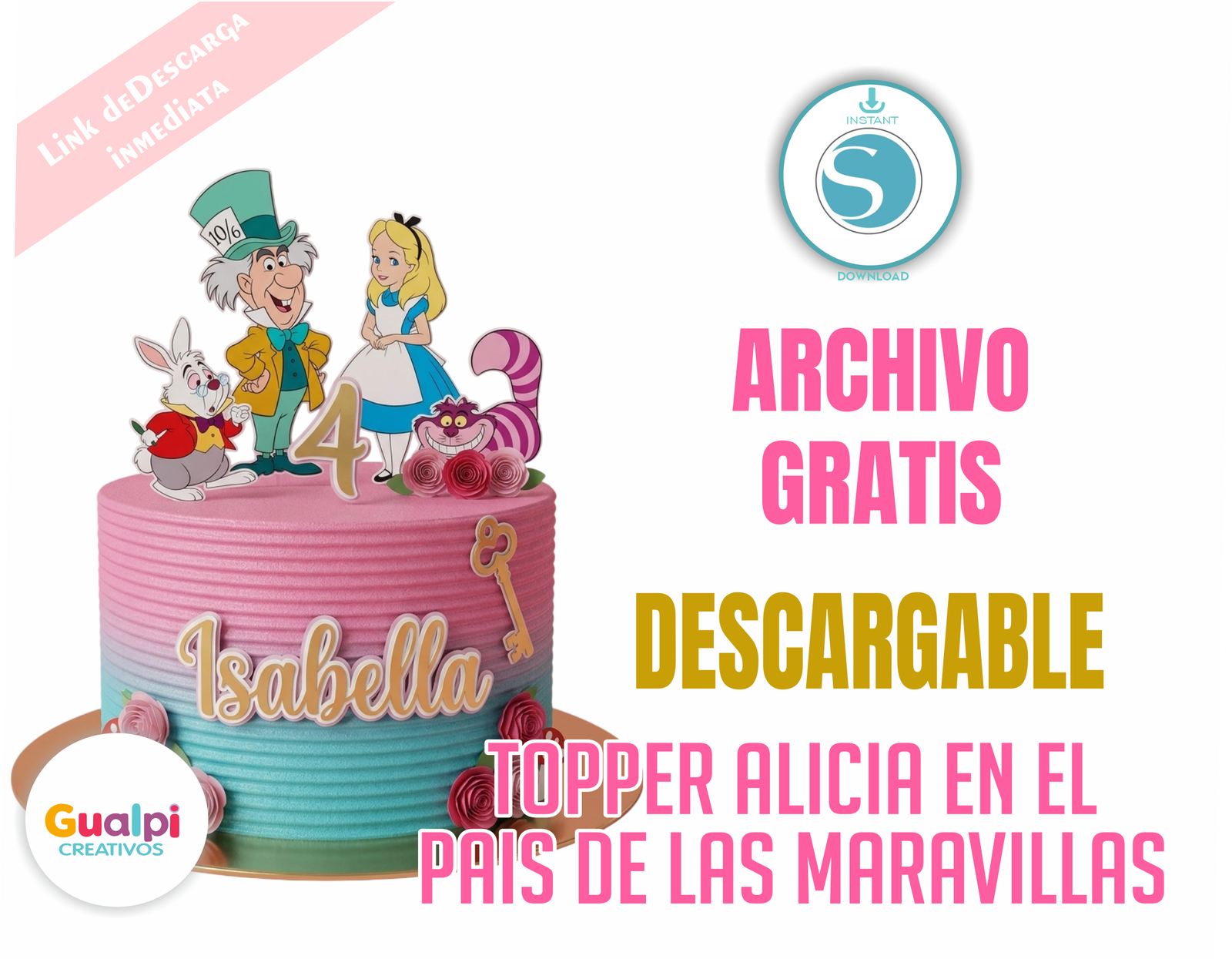 Topper Alicia en el País de las Maravillas GRATIS para Silhouette Cameo Cake Topper Personalizado