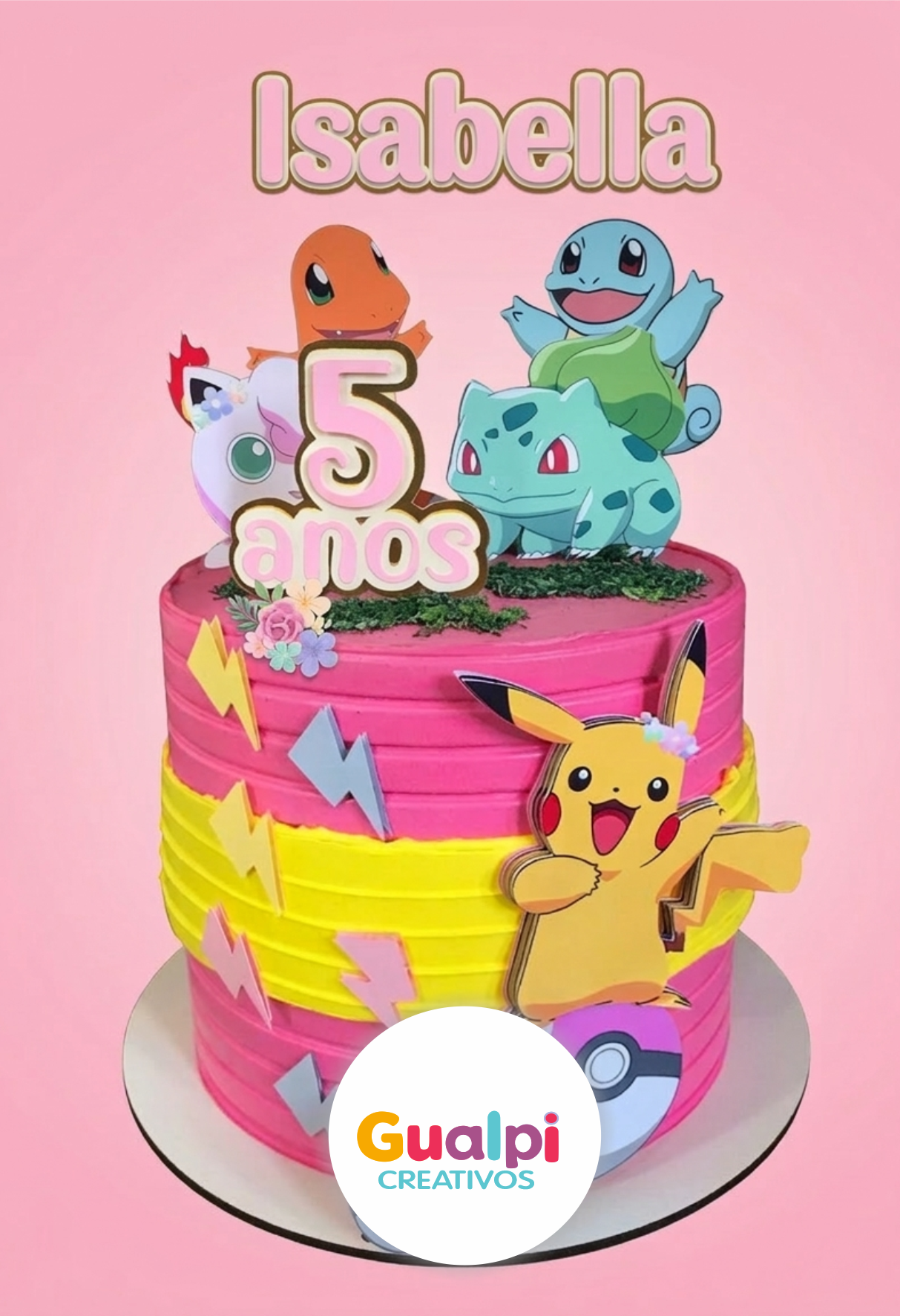 Topper Pokémon Cumpleaños ARCHIVO GRATIS PARA CAMEO | Pikachu, Charmander y Squirtle - Imagen 2