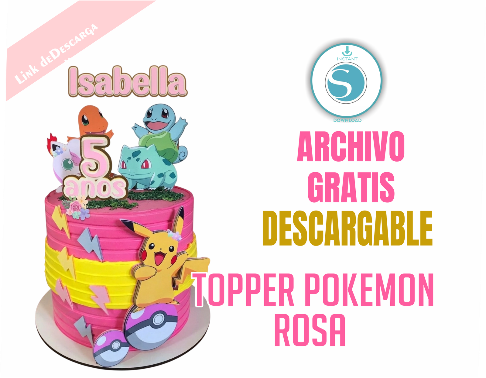 Topper Pokémon Cumpleaños ARCHIVO GRATIS PARA CAMEO | Pikachu, Charmander y Squirtle