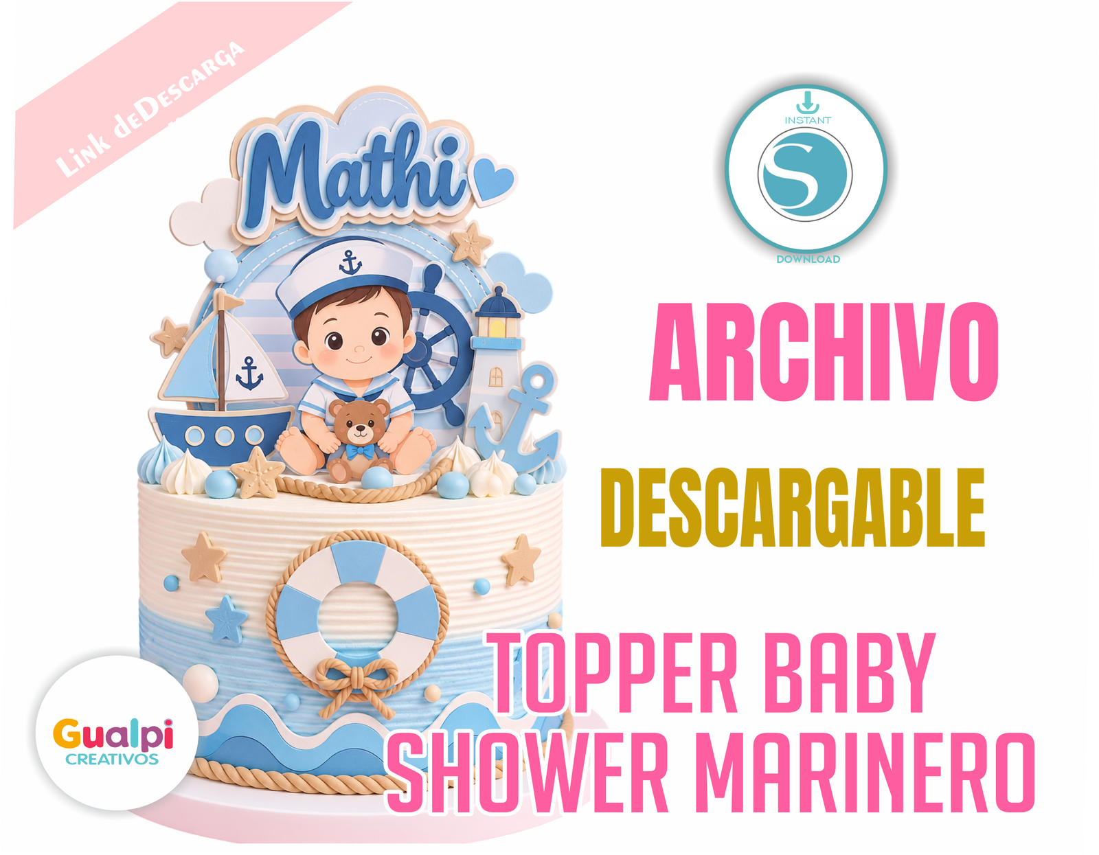 Topper Baby Shower Marinero Shaker para Cameo – Archivo en Capas