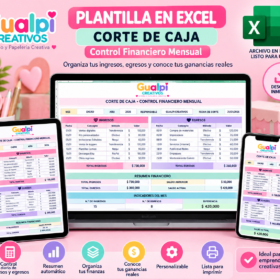 Plantilla Excel Corte de Caja – Control Financiero Mensual para Emprendedoras