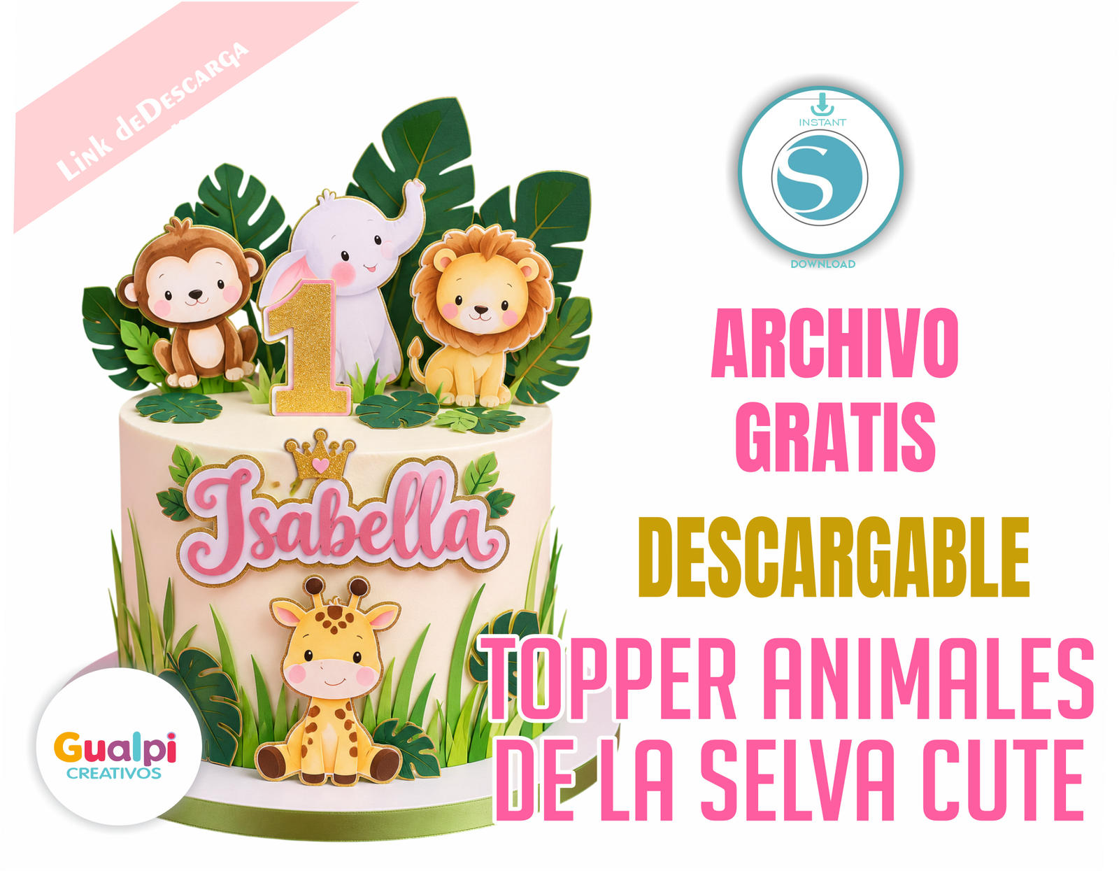 Topper Animales de la Selva Cute para Cumpleaños Infantil | Safari para Niña | Archivo Gratis para Cameo