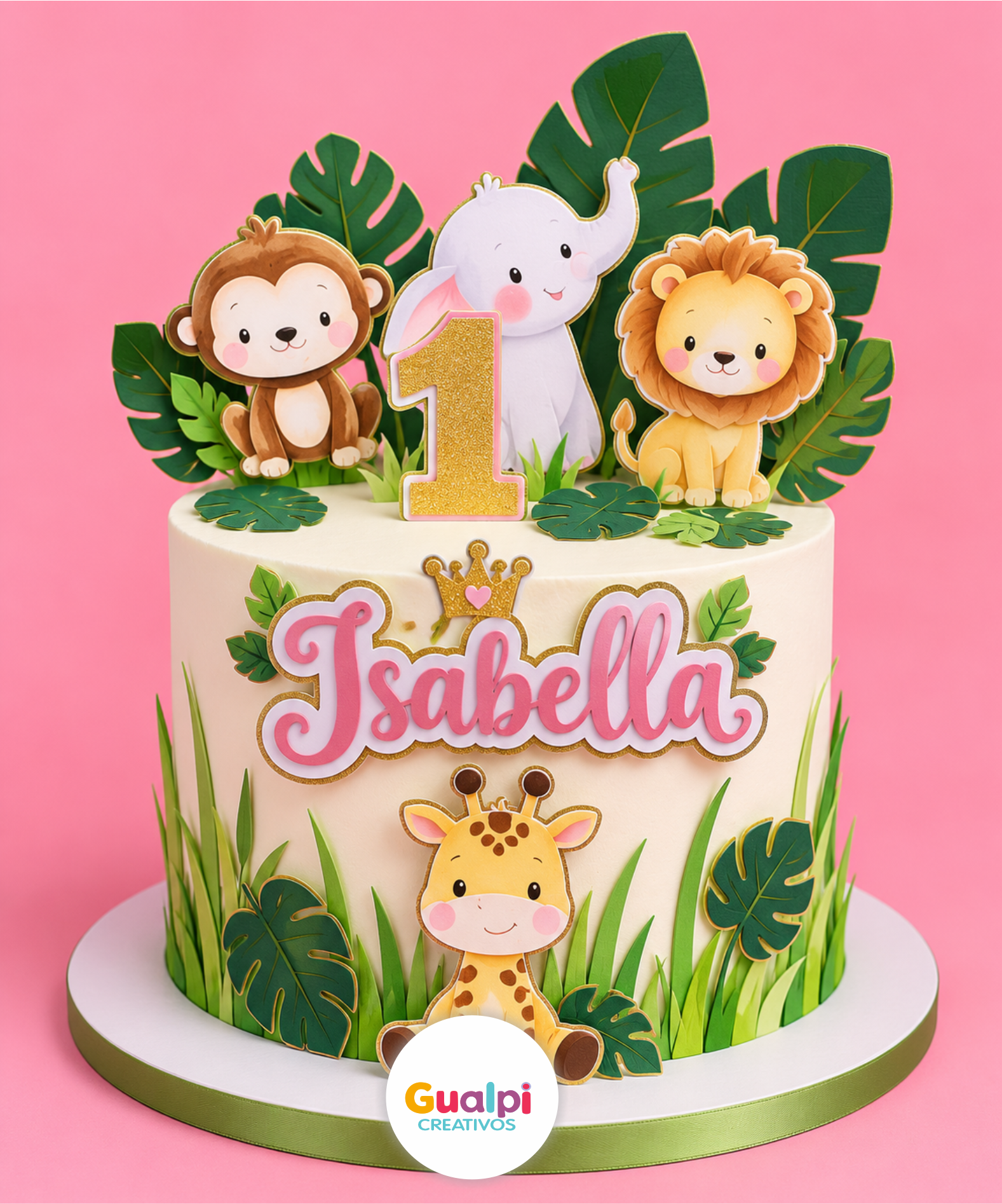 Topper Animales de la Selva Cute para Cumpleaños Infantil | Safari para Niña | Archivo Gratis para Cameo - Imagen 2